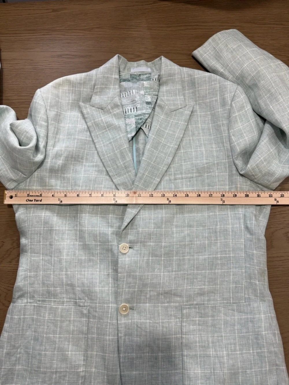 ASUKA Windowpane Blazer Cotton Linen Blend Lightweight Tailored Jacket Seafoam